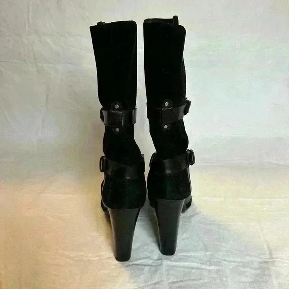 Stuart Weitzman Wraparound Black Leather Suede Strap Boots - Picture 7 of 12